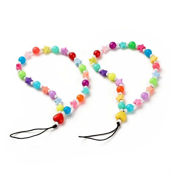 Opaque Acrylic Beads Mobile Straps, with Nylon Thread, Round & Heart & Star