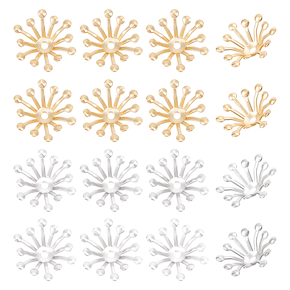 50шт 2 цвета латунные колпачки для бусин, мульти-лепесток цветка