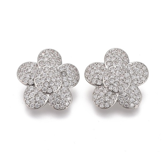 Пуговицы на хвостовике из латуни с микропейвом и прозрачным кубическим цирконием, цветок
