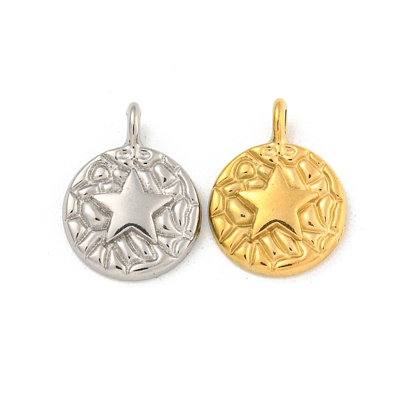 Ионное покрытие (ip) 304 подвески из нержавеющей стали, плоский круглый с шармом в виде звезды