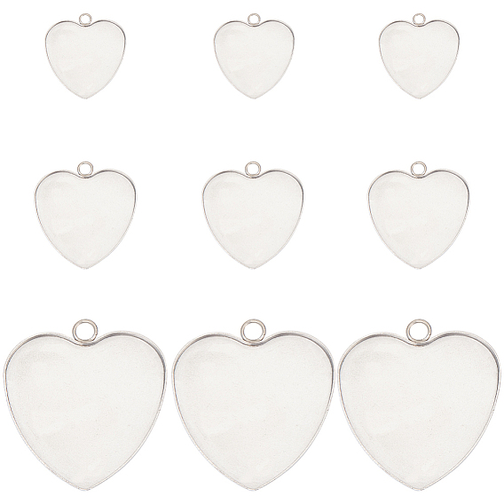 30шт 3 стили 304 настройки подвески из нержавеющей стали кабошон, чашки безель с краями, сердце
