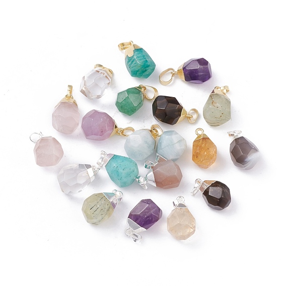 Natural Gemstone Pendants, with Brass Bails, Faceted, Teardrop