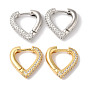 Женские серьги-кольца из латуни с микропаве и прозрачными циркониями, сердце