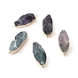 Natural Amethyst Links Connectors, with Brass Loops, Edge Golden Plated, Horse Eye