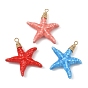 Bright Glazed Porcelain Pendants, with Brass Golden Loops, Ocean-Themed Starfish Charms