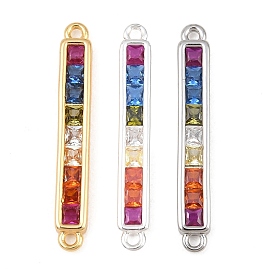 Breloques de connecteur en laiton pavé de zircone cubique, liens rectangle, crémaillère plaquage, plaqué longue durée