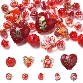 38 шт. 9 стили бусины ручной работы из золотистого песка в технике лэмпворк, со цветком внутри , разнообразные