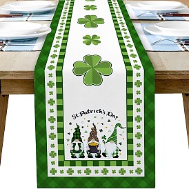 Saint Patrick's Day Linen Cloth Table Runners, Clover/Gnome/Car Pattern Tablecloths, for Party Festival Home Decorations, Rectangle