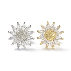 Sparkling Sunflower Brooch Pin, Brass Cubic Zirconia Breastpin for Bride Girl Women