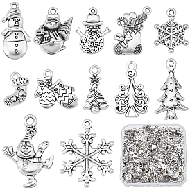 120Pcs 12 Style Tibetan Style Alloy Pendants, Lead Free & Cadmium Free, for Christmas, Mixed Shapes