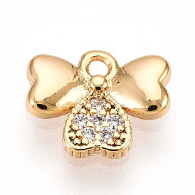 Латунные микропаве прозрачные подвески с фианитом, клевер, без кадмия, без никеля и без свинца