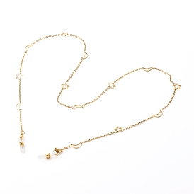 304 Stainless Steel Eyeglasses Chains, Neck Strap for Eyeglasses, with Moon & Star Link and Cable Chains, Lobster Claw Clasps