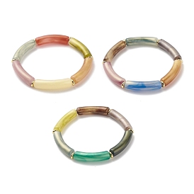 Acrylic Curved Tube Beaded Stretch Bracelet for Women