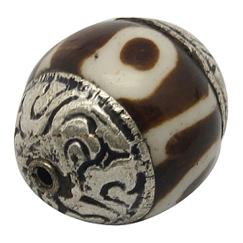 Tibetan Style dZi Beads, Natural Agate Beads, with Tibetan Style Alloy Findings, Round