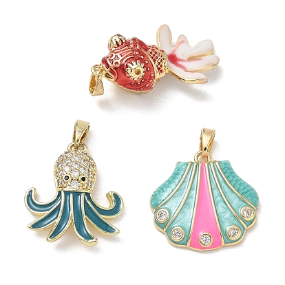 Colgantes de latón esmaltado con temática oceánica, con diamante de imitación, dorado