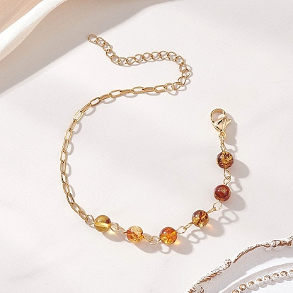 Браслеты из натуральных янтарных бусин., 304 женские браслеты-цепочки со скрепками из нержавеющей стали, круглые