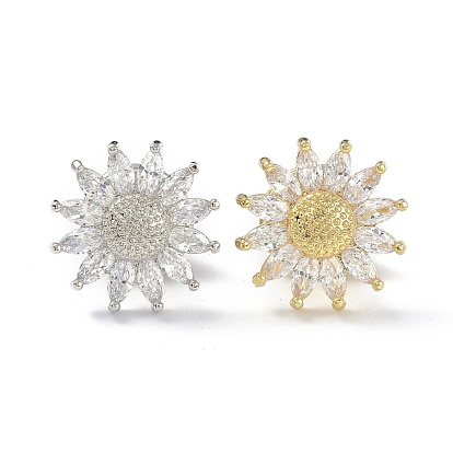 Sparkling Sunflower Brooch Pin, Brass Cubic Zirconia Breastpin for Bride Girl Women