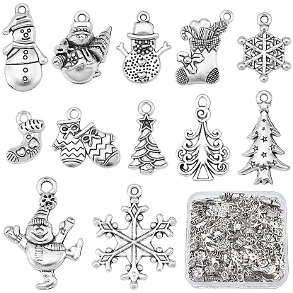 120Pcs 12 Style Tibetan Style Alloy Pendants, Lead Free & Cadmium Free, for Christmas, Mixed Shapes