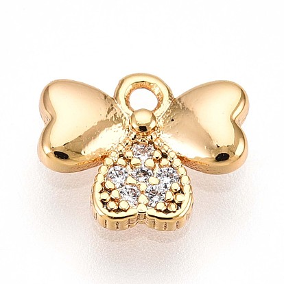 Латунные микропаве прозрачные подвески с фианитом, клевер, без кадмия, без никеля и без свинца