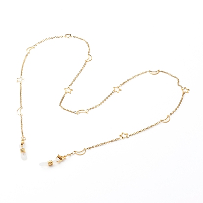 304 Stainless Steel Eyeglasses Chains, Neck Strap for Eyeglasses, with Moon & Star Link and Cable Chains, Lobster Claw Clasps