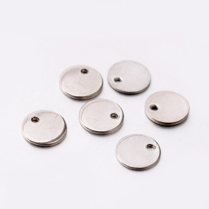 Оригинальный цвет 304 из нержавеющей стали плоские круглые руки штамповки пустые прелести тегов, 6x0.8 мм, отверстие : 0.5 мм