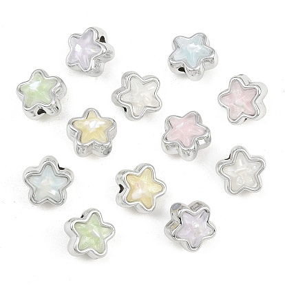 Platinum Plated Opaque Acrylic Beads, Star, with Glitter Powder