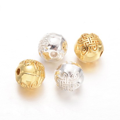 Round Alloy Beads, with Chinese Knot Pattern, 8mm, Hole: 1mm