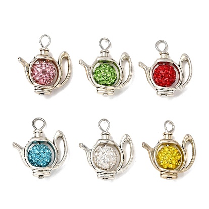 6шт 6цвета полимерная глина стразы подвески, чайник, с бортовыми рамками из сплава и железной петлей