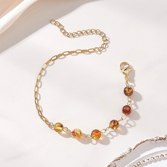 Браслеты из натуральных янтарных бусин., 304 женские браслеты-цепочки со скрепками из нержавеющей стали, круглые