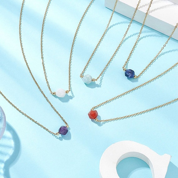 Ожерелья с подвесками из натуральных драгоценных камней огранки «звезда», 304 колье из троса из нержавеющей стали для женщин, золотые