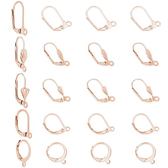 20Pcs 5 Style  PVD Vacuum Plating 304 Stainless Steel Leverback Earring Findings, with Loop