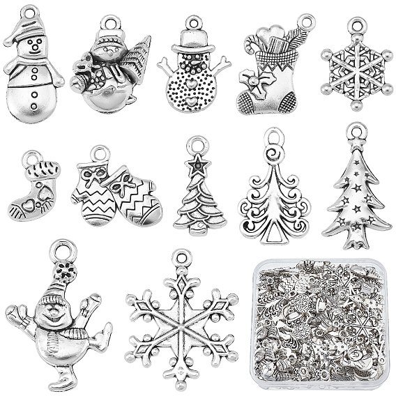 120Pcs 12 Style Tibetan Style Alloy Pendants, Lead Free & Cadmium Free, for Christmas, Mixed Shapes
