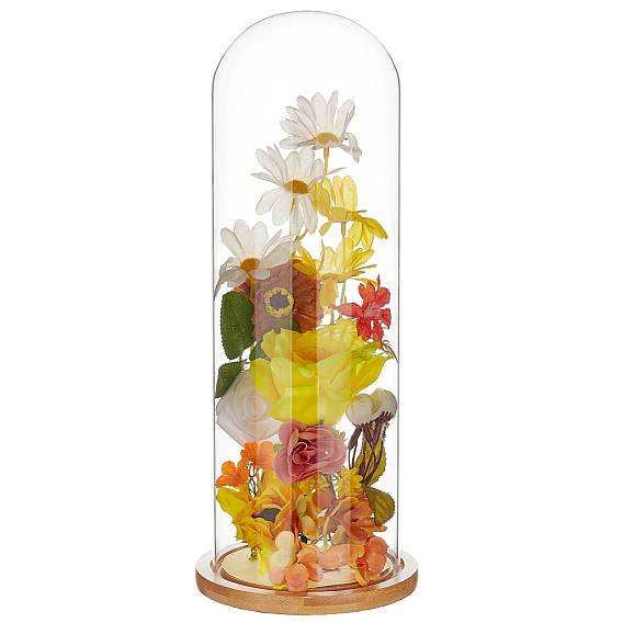 Clear Glass Dome Cover, Decorative Display Case, Cloche Bell Jar Terrarium with Bamboo Base