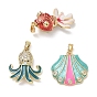 Ocean Brass Enamel Pendants, with Rhinestone, Golden