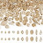 100G Transparent Acrylic Beads, Mixed Shapes, with Glitter Powder & Golden Metal Enlaced