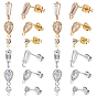 36Pcs 6 Styles Brass Stud Earring Findings, with Diamond Cubic Zirconia and Horizontal Loops, with 36Pcs 2 Colors Rack Plating Brass Friction Ear Nuts