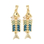 Brass Colorful Cubic Zirconia Pendants, Fish Bone Shape Charms