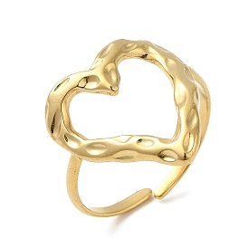 304 Stainless Steel Open Cuff Rings, Hollow Heart