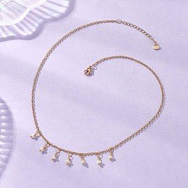 Ожерелье-нагрудник с подвеской в виде рисового зерна из натурального жемчуга и цепочкой из нержавеющей стали., цветочный белый