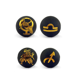 Frosted Natural Black Onyx(Dyed & Heated) Beads, Round with Double Sided Engraved Gold Constellation