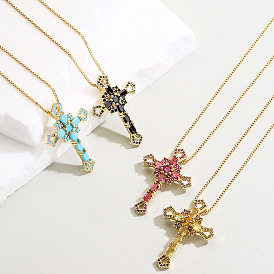 Hip-hop Geometric Pendant Necklace with 18K Gold Plating and Zirconia Stones for Women
