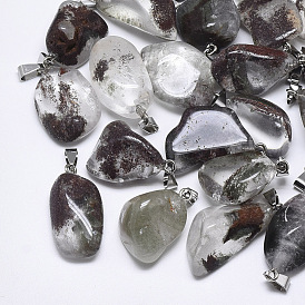 Natural Gemstone Pendants, with Stainless Steel Snap On Bails, Nuggets, Stainless Steel Color