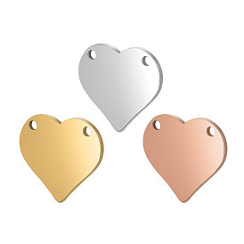 304 Stainless Steel Stamping Blank Tag Pendants, Manual Polishing, Heart Charm