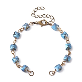 Fabrication de bracelets à maillons en perles de verre à facettes carrées, avec fermoir, convient aux breloques de connecteur