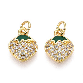 Латунные микро проложить кубического циркония прелести, без кадмия, без никеля и без свинца, с эмалью, клубника, с целью перехода в кольце