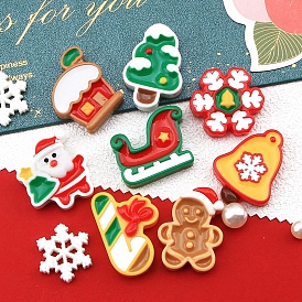 Christmas Series Opaque Resin Decoden Cabochons, Sleigh/House/Gingerbread Man/Tree/Santa Claus/Candy Cane/SnowFlake