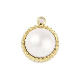 Acrylic Imitation Pearl Charms, with Ion Plating(IP) 304 Stainless Steel Findings, Manual Polishing, Half Round