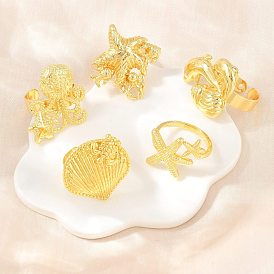 Anillos abiertos de latón oceánico para puños, sin plomo y el cadmio, larga duración plateado, chapado en rack, real 18 k chapado en oro