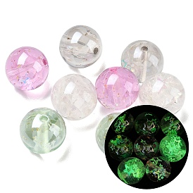 Luminous Transparent Resin Beads, Round with Star, with Paillette, Glow in the Dark