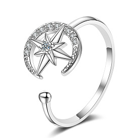 Minimalist Diamond Star Moon Open Ring for Women, Japanese Style Fashion Jewelry